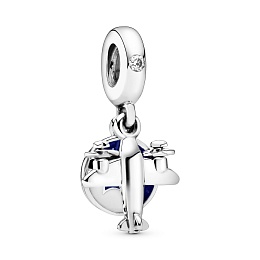 Airplane silver dangle with clear cubic zirconia, blue and white enamel/Серебряная подвеска-шарм с ч