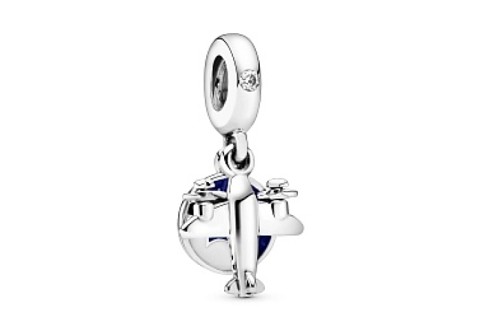 Airplane silver dangle with clear cubic zirconia, 
