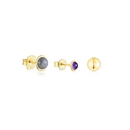 SILVER GOLD PLATED 3 EARRINGS GEMSTONES