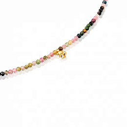 SILVER GOLD PLATED CHOKER MULTI GEMS GREY