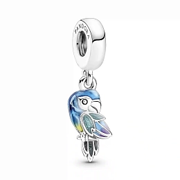 Parrot sterling silver dangle with transparent blue, turquoise, yellow and purple enamel