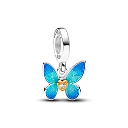 Butterfly with moveable wings sterling silver and 14k gold-plated dangle with 0.009 ct TW GHI SI1+ r