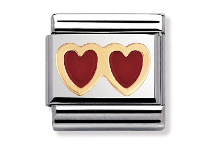Composable Classic LOVE acciaioDoppio cuore ROSSO/