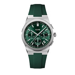 Vigoureux Chrono Watch Silicone Green, Silver Colo