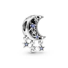 Moon and star sterling silver charm with stellar blue crystal and clear cubic zirconia /799643C01