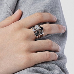 SILVER RING MOP SPINELS ONYX  N12