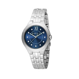 ESPRIT Women Watch, Silver Color Case, Dark Blue Dial, Stainless Steel Metal Bracelet, 3 Hands, 5 AT