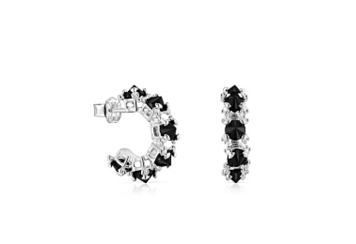 SILVER HOOP EARRINGS ONIX 9MM
