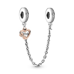 Heart and infinity sterling silver andPandora Rose safetychain with clear cubiczirconia 